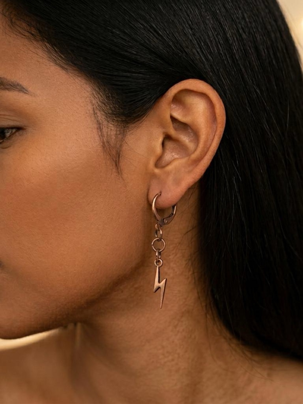 Artisan light copper tone Lightning Bolt Dangle Earrings